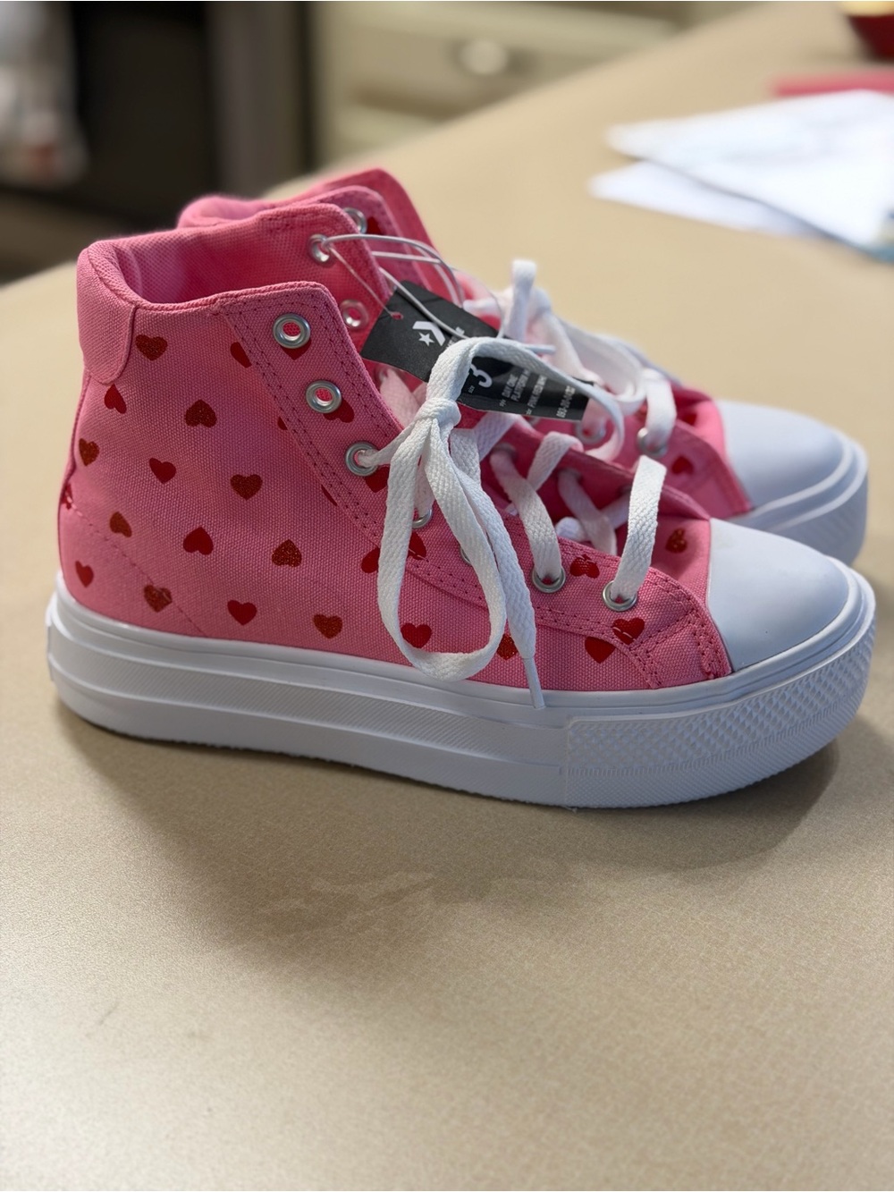 Converse Kids Pink High-Top Sneakers with Red Heart Print - Picture 2 of 7